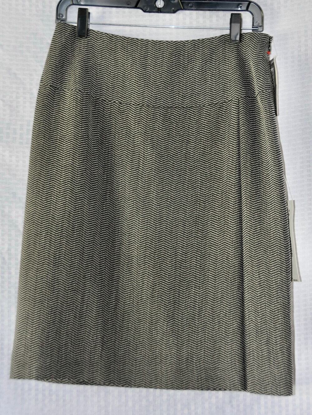 BILL BURNS Signature Faux Wrap Herringbone 100% Wool Skirt Size 8 NEW!!!